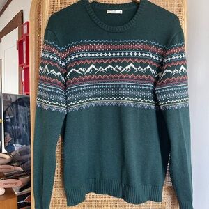 Marine Layer Mens (unisex) Green Patterned Cotton Sweater